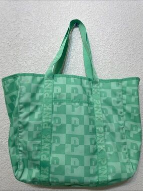PINK Victoria's Secret Mint Green Checker Logo Tote
